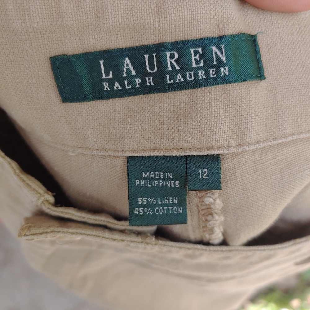 Lauren Ralph Lauren Tan Linen High Rise Cargo Shorts Sz 12 - Picture 5 of 5